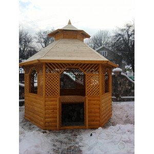 Варіант №45, діаметр 4м, 6 кутів, матеріал - ялина європейська (смерека). Стіл і лавки у комплекті.